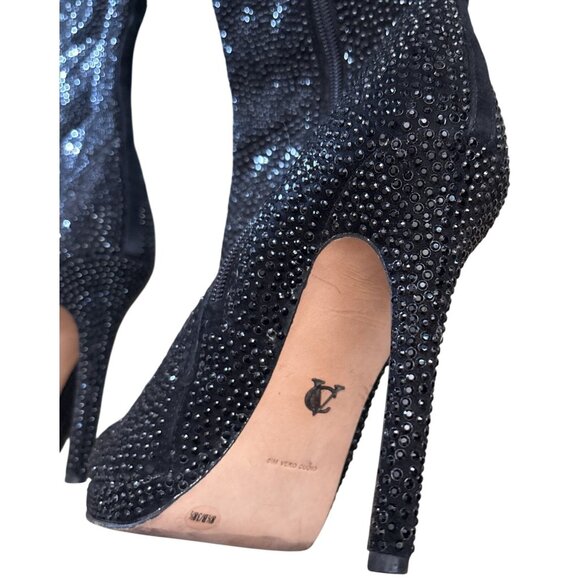 VC Vince Camuto Dressy Black Stiletto Boots with Rhinestones Size 8 1/2 Leather - Picture 5 of 10